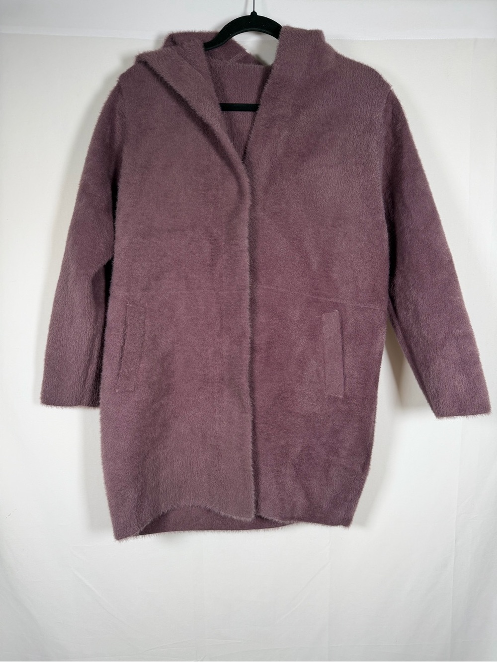 Plush Hooded Teddy Coat in Dusty Mauve - Oversized, Indie Sleaze, 2010s